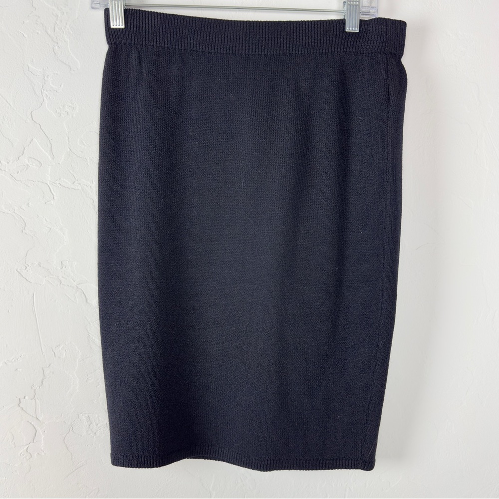 St John Collection Skirt Solid Black Knit Santana Sweater Pull‎ On Elastic Waist